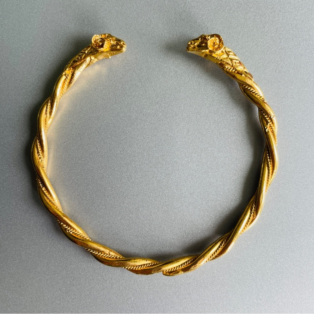 Double Ram Head Aries Gold Vermeil Sterling Silver Twisted Cable Cuff Br… - Picture 3 of 10